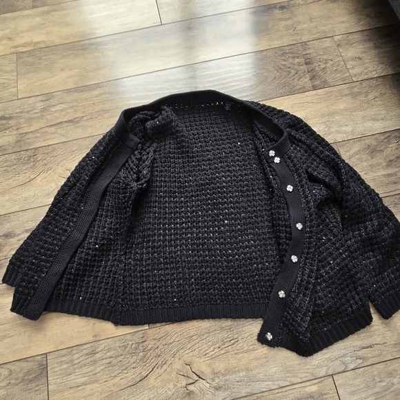 Chic Black Knit snap up Cardigan womens large - Picture 3 of 10